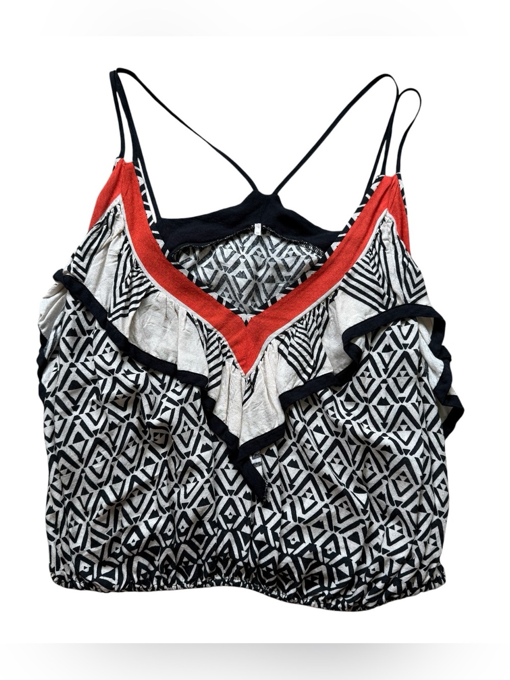 Free People Geometric Ruffle Cami Tank Boho Festival Tribal Print XS Top Resort - Picture 3 of 13